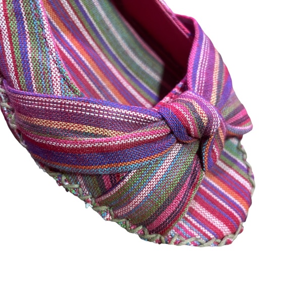 Seychelles Pink Stripped Canvas Bo Peep Toe Slingback Cork Wedges Women Size 7.5 - Picture 9 of 14